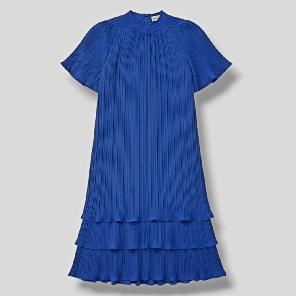 Riccardo Women's Royal Blue Pleated Layered Vintage Dress From Mervyns - Size 8